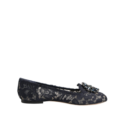 Dolce & Gabbana Blue Taormina Lace Crystal Flats