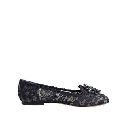Dolce & Gabbana Blue Taormina Lace Crystal Flats