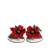 Dolce & Gabbana Red White Keira Flower Leather Sandals