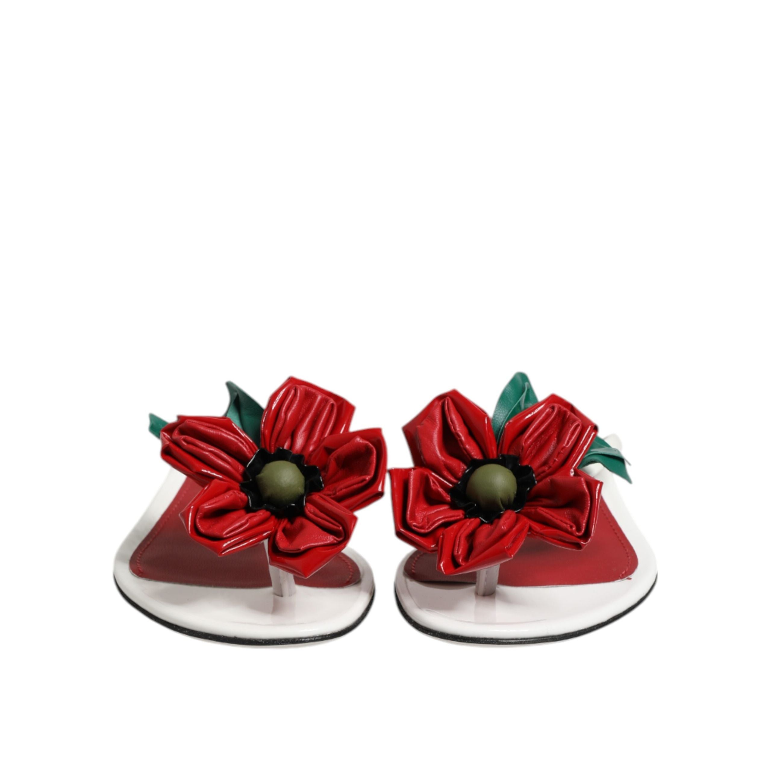 Dolce & Gabbana Red White Keira Flower Leather Sandals