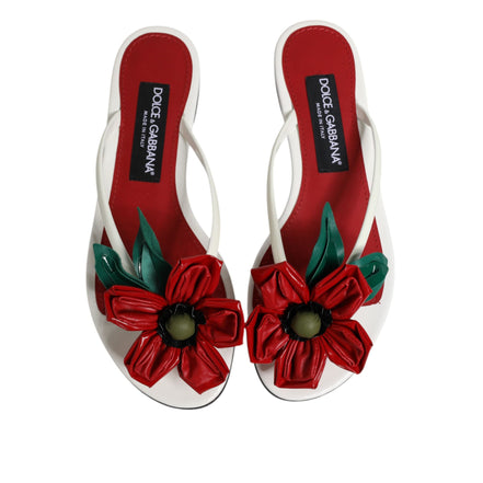 Dolce & Gabbana Red White Keira Flower Leather Sandals