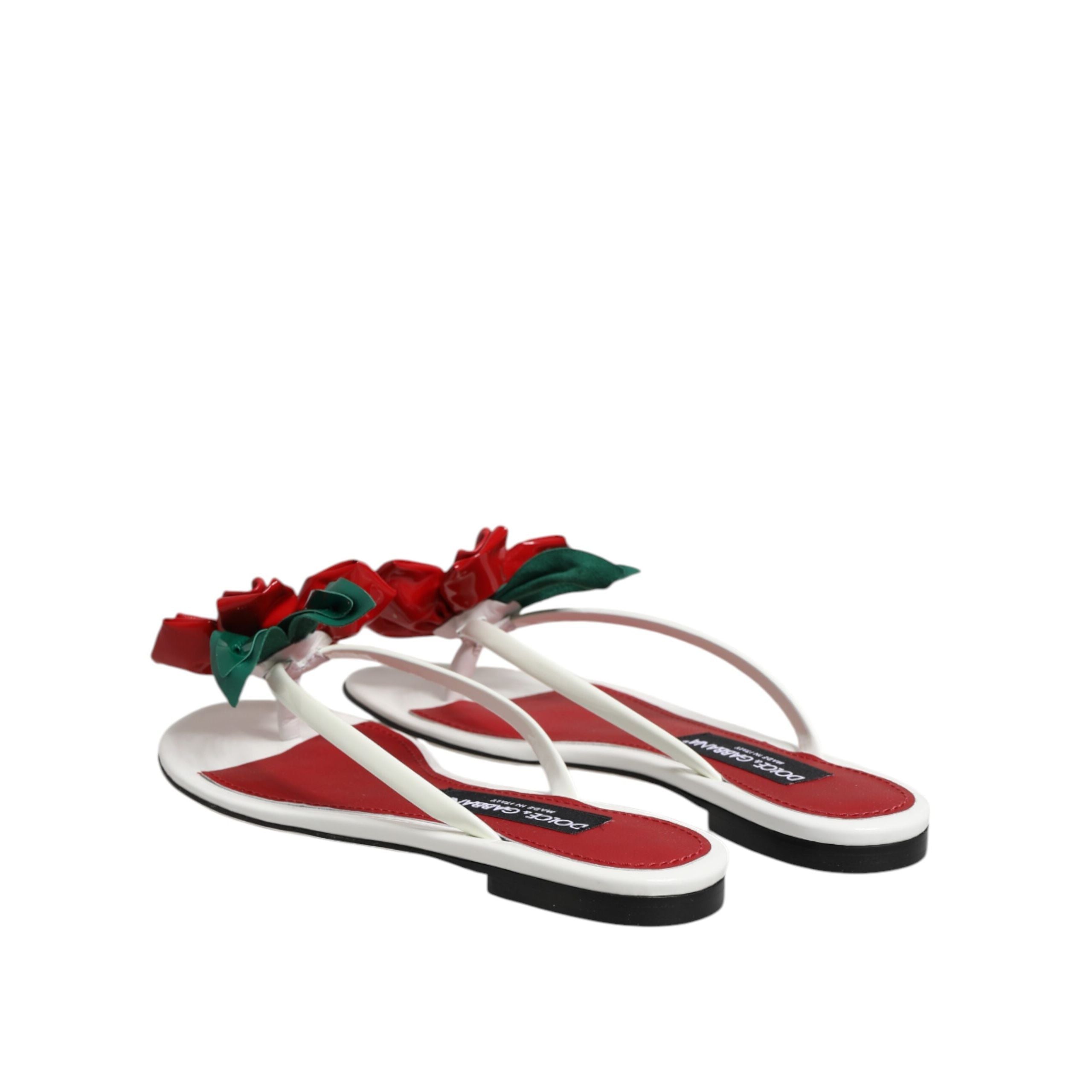 Dolce & Gabbana Red White Keira Flower Leather Sandals
