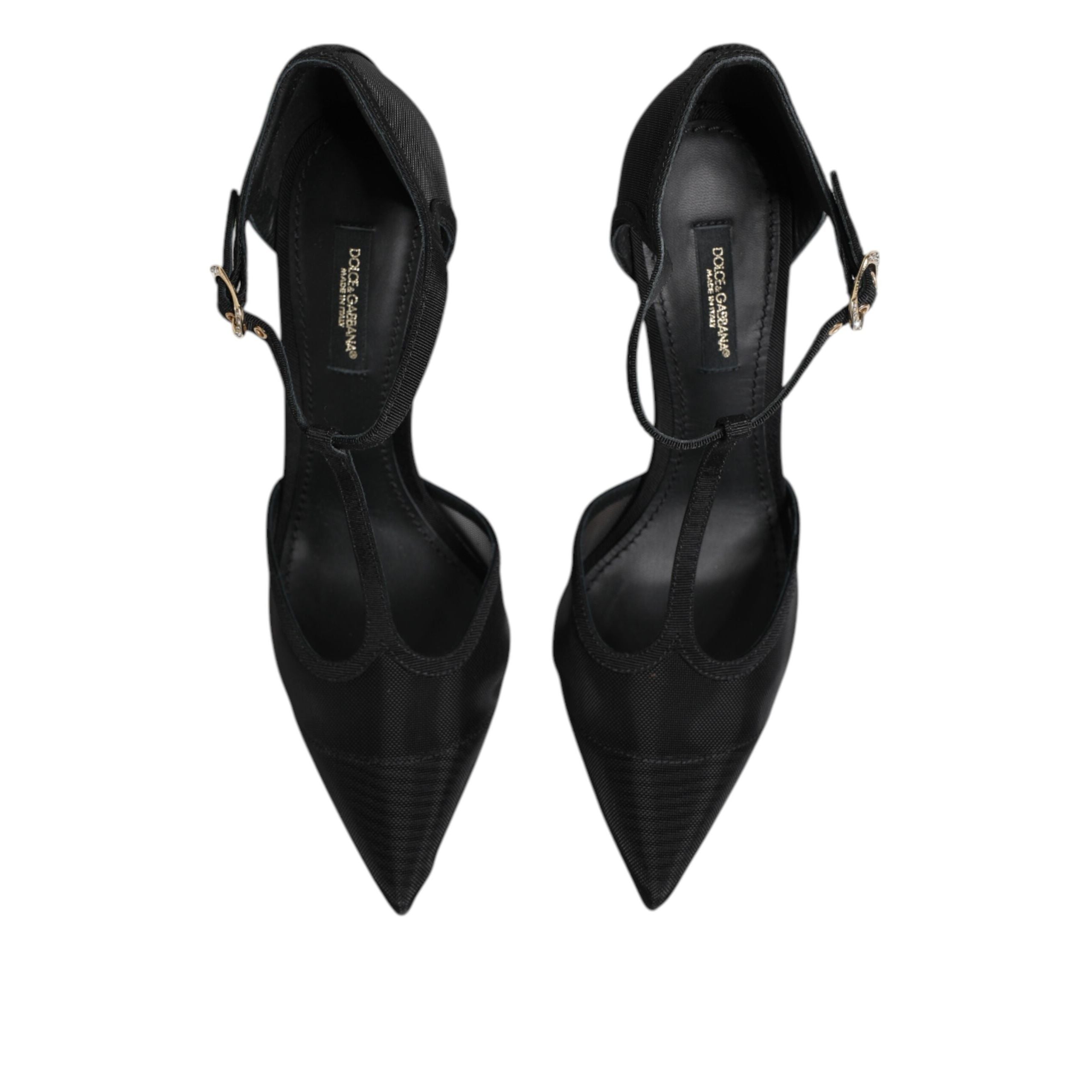 Pantofi stiletto Dolce & Gabbana negri din plasă cu baretă T la călcâi