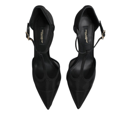 Pantofi stiletto Dolce & Gabbana negri din plasă cu baretă T la călcâi