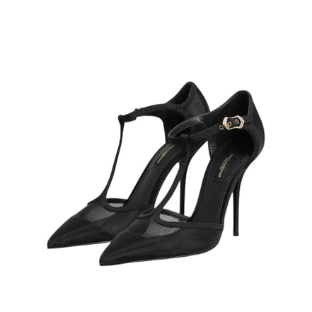 Pantofi stiletto Dolce & Gabbana negri din plasă cu baretă T la călcâi