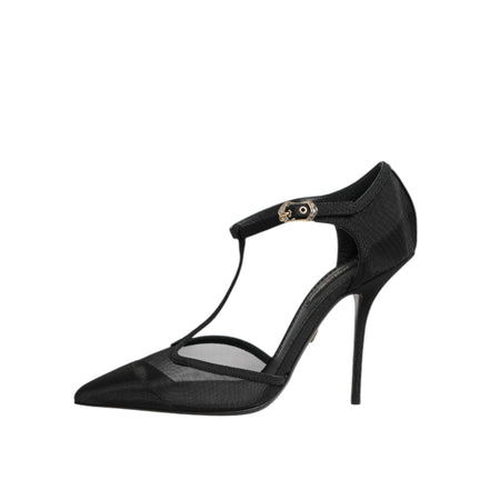Pantofi stiletto Dolce & Gabbana negri din plasă cu baretă T la călcâi