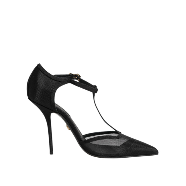 Pantofi stiletto Dolce & Gabbana negri din plasă cu baretă T la călcâi