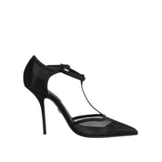 Pantofi stiletto Dolce & Gabbana negri din plasă cu baretă T la călcâi
