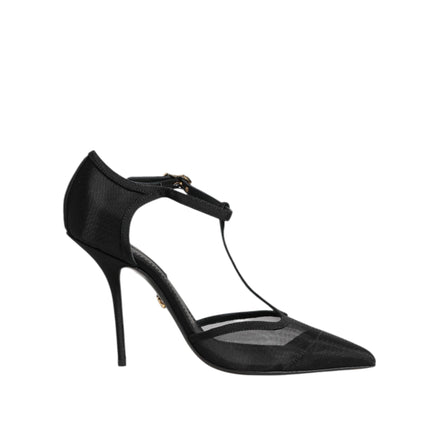 Pantofi stiletto Dolce & Gabbana negri din plasă cu baretă T la călcâi