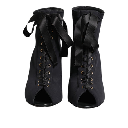 Dolce & Gabbana Black Stiletto Lace-Up Boots