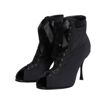 Dolce & Gabbana Black Stiletto Lace-Up Boots