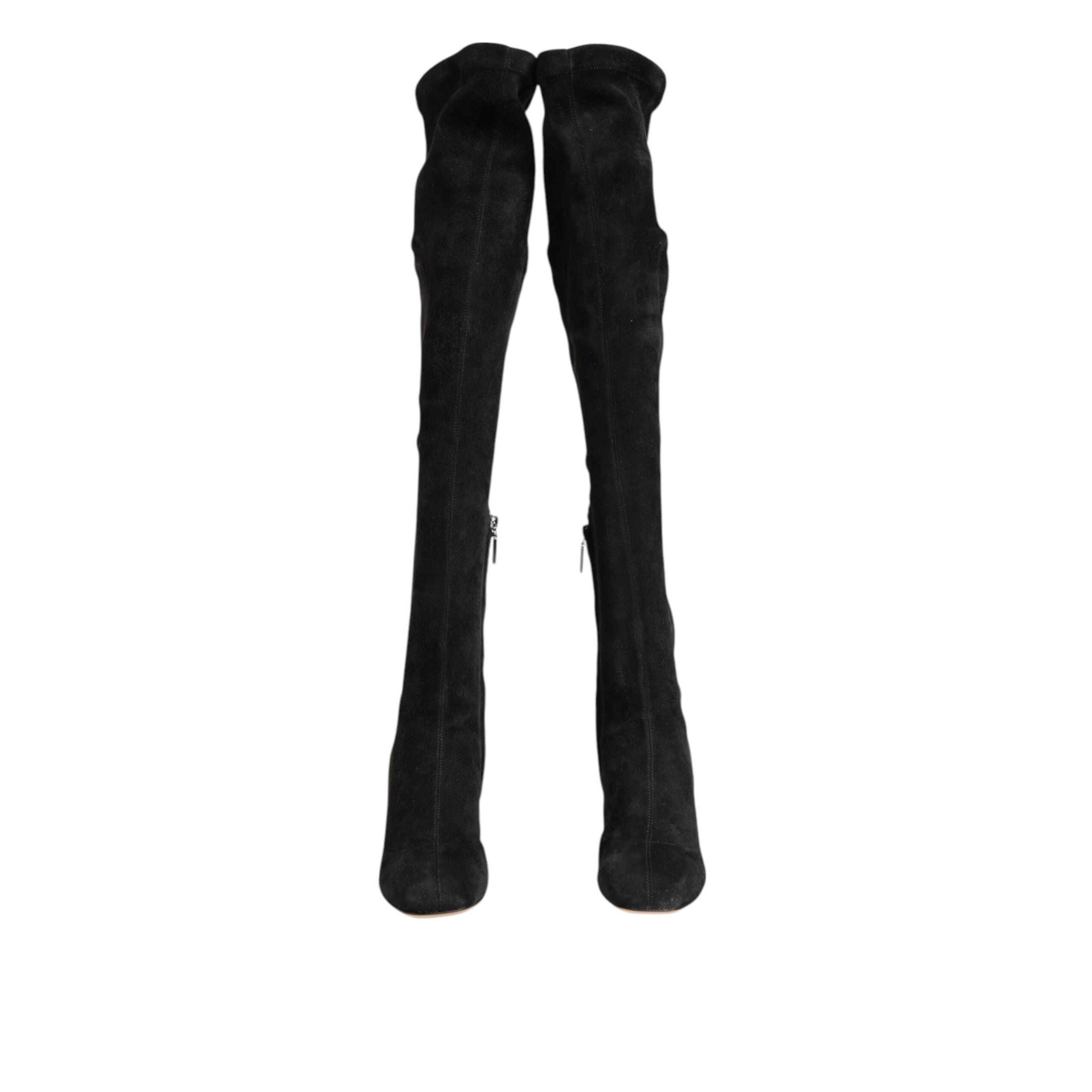 Cizme înalte Dolce & Gabbana negre din piele întoarsă