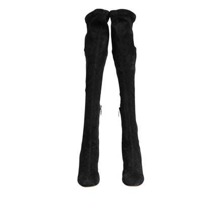 Cizme înalte Dolce & Gabbana negre din piele întoarsă