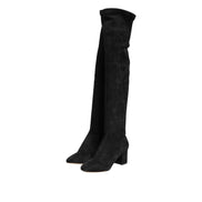 Cizme înalte Dolce & Gabbana negre din piele întoarsă
