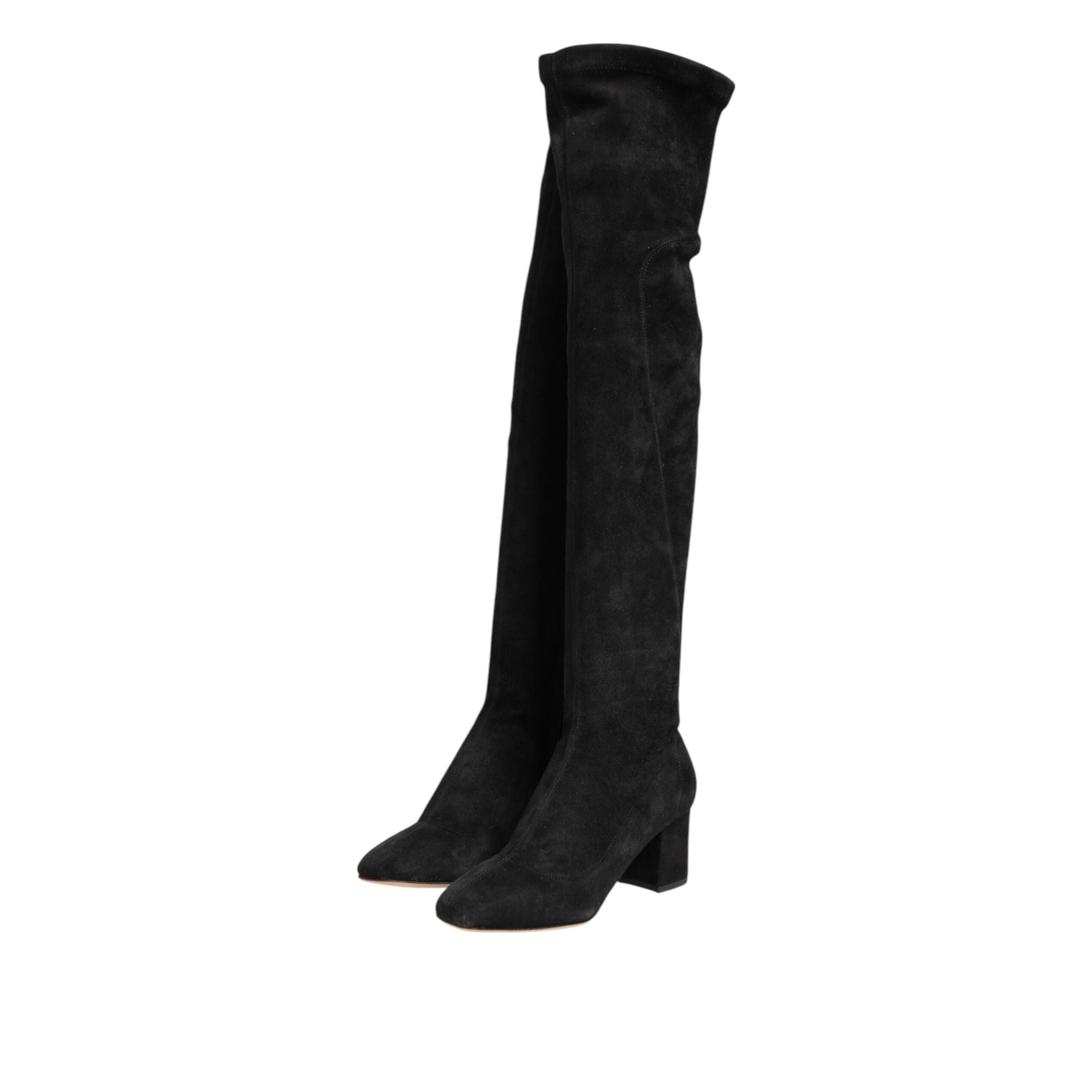 Cizme înalte Dolce & Gabbana negre din piele întoarsă