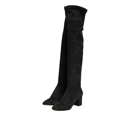 Cizme înalte Dolce & Gabbana negre din piele întoarsă