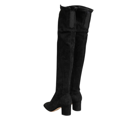 Cizme înalte Dolce & Gabbana negre din piele întoarsă