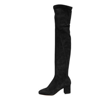 Cizme înalte Dolce & Gabbana negre din piele întoarsă