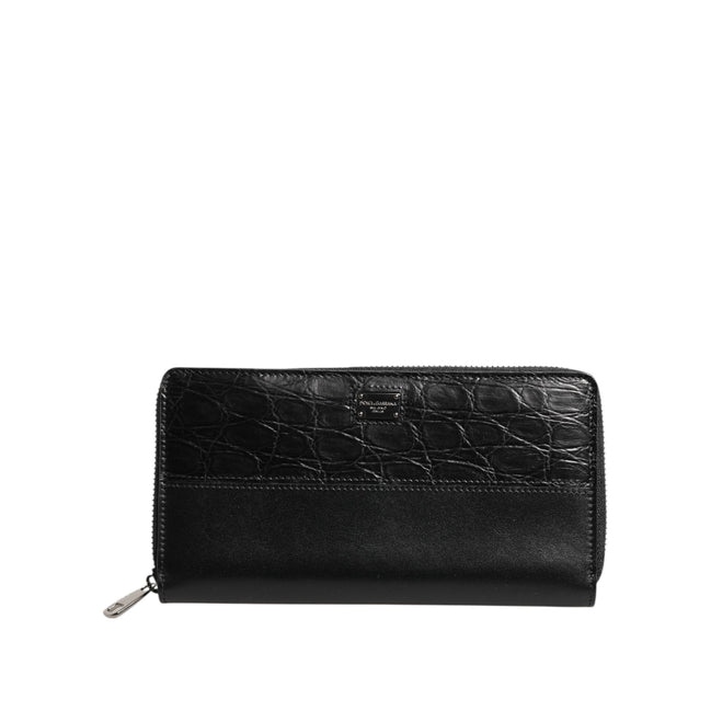 Portofel continental Dolce & Gabbana din piele neagră, cu fermoar, cu logo