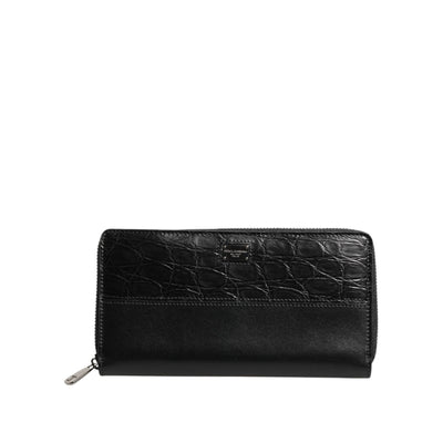 Dolce & Gabbana Black Leather Logo Zip-Around Continental Wallet