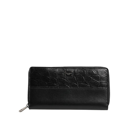 Dolce & Gabbana Black Leather Logo Zip-Around Continental Wallet