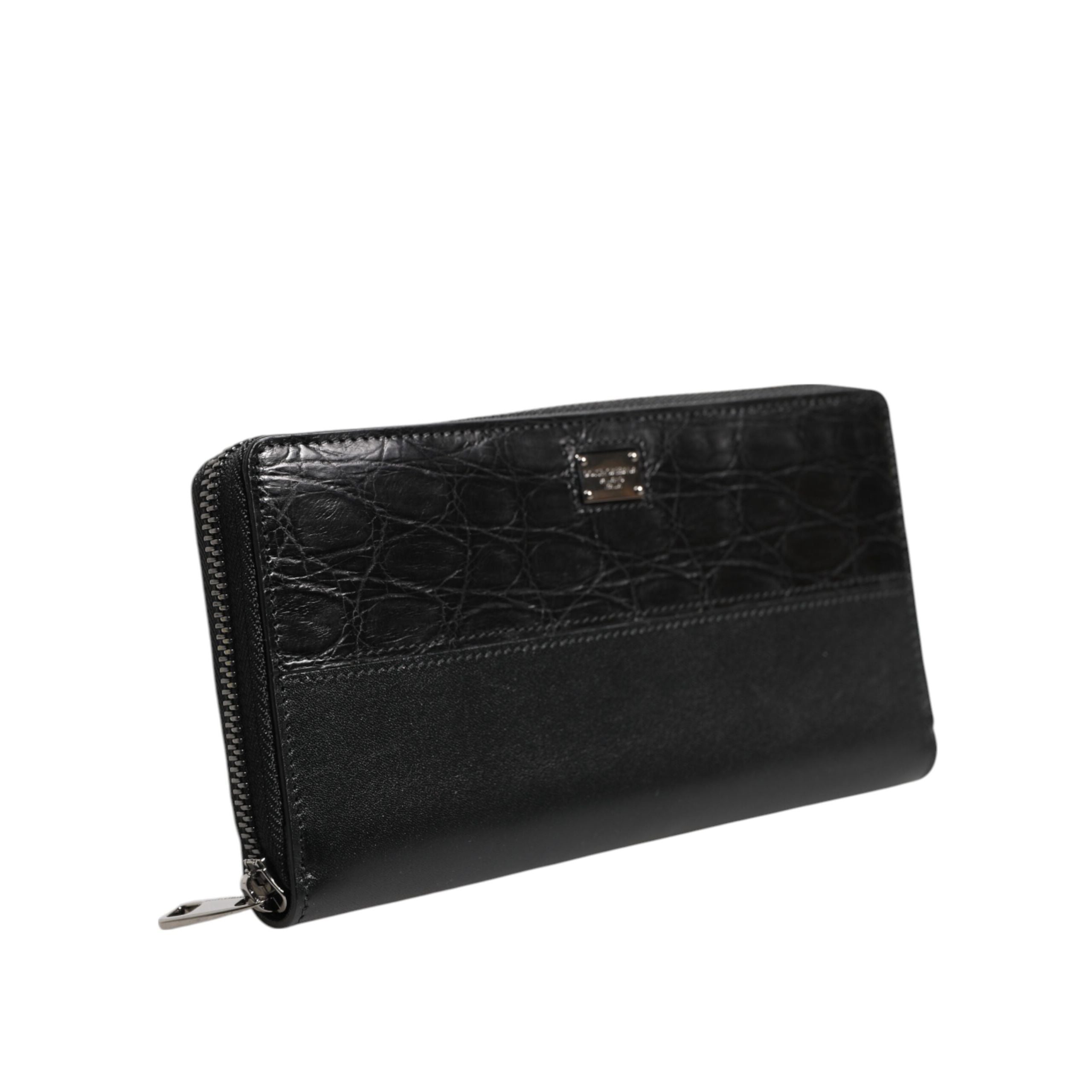 Portofel continental Dolce & Gabbana din piele neagră, cu fermoar, cu logo