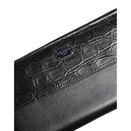 Portofel continental Dolce & Gabbana din piele neagră, cu fermoar, cu logo