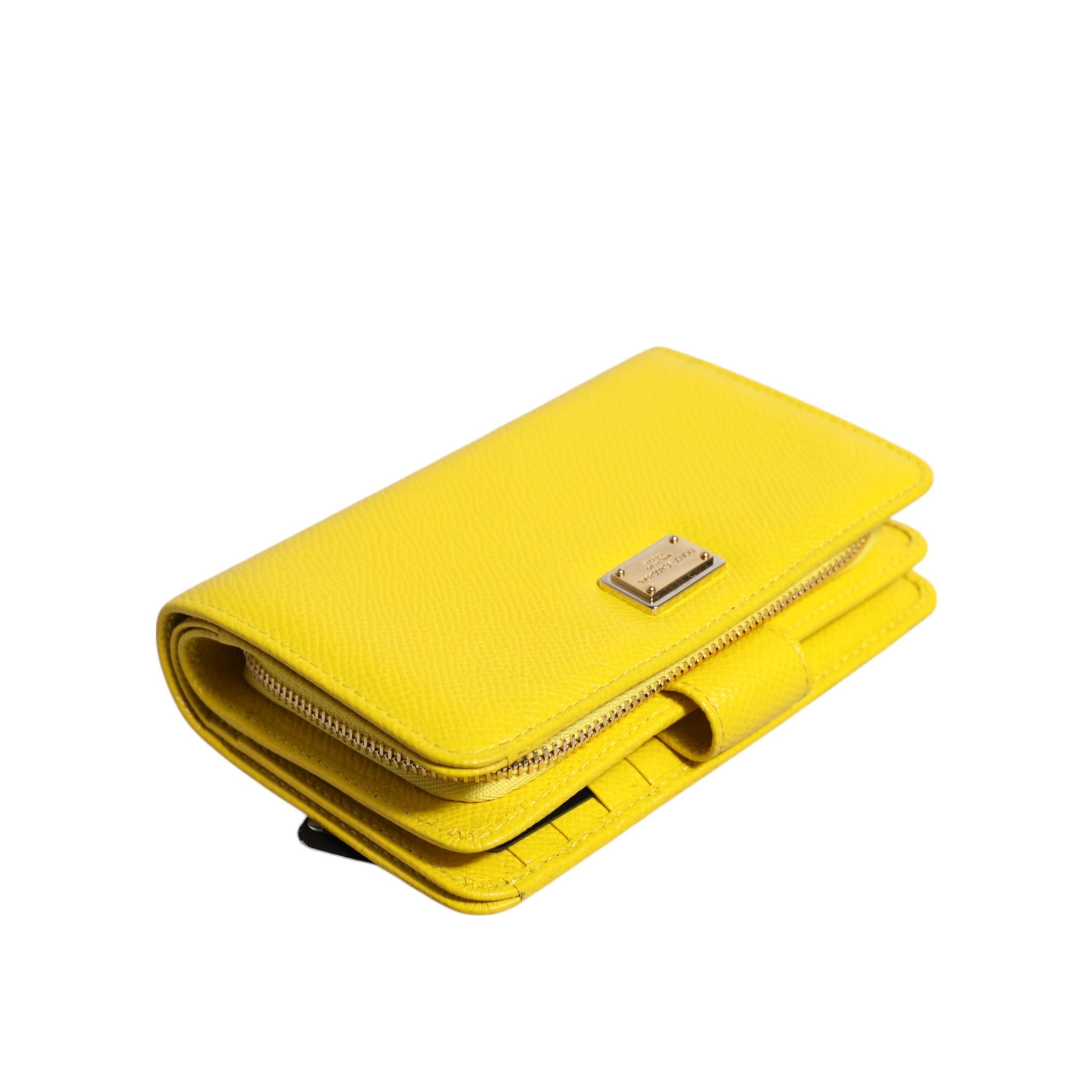 Portofel continental clutch bifold din piele galbenă Dolce & Gabbana