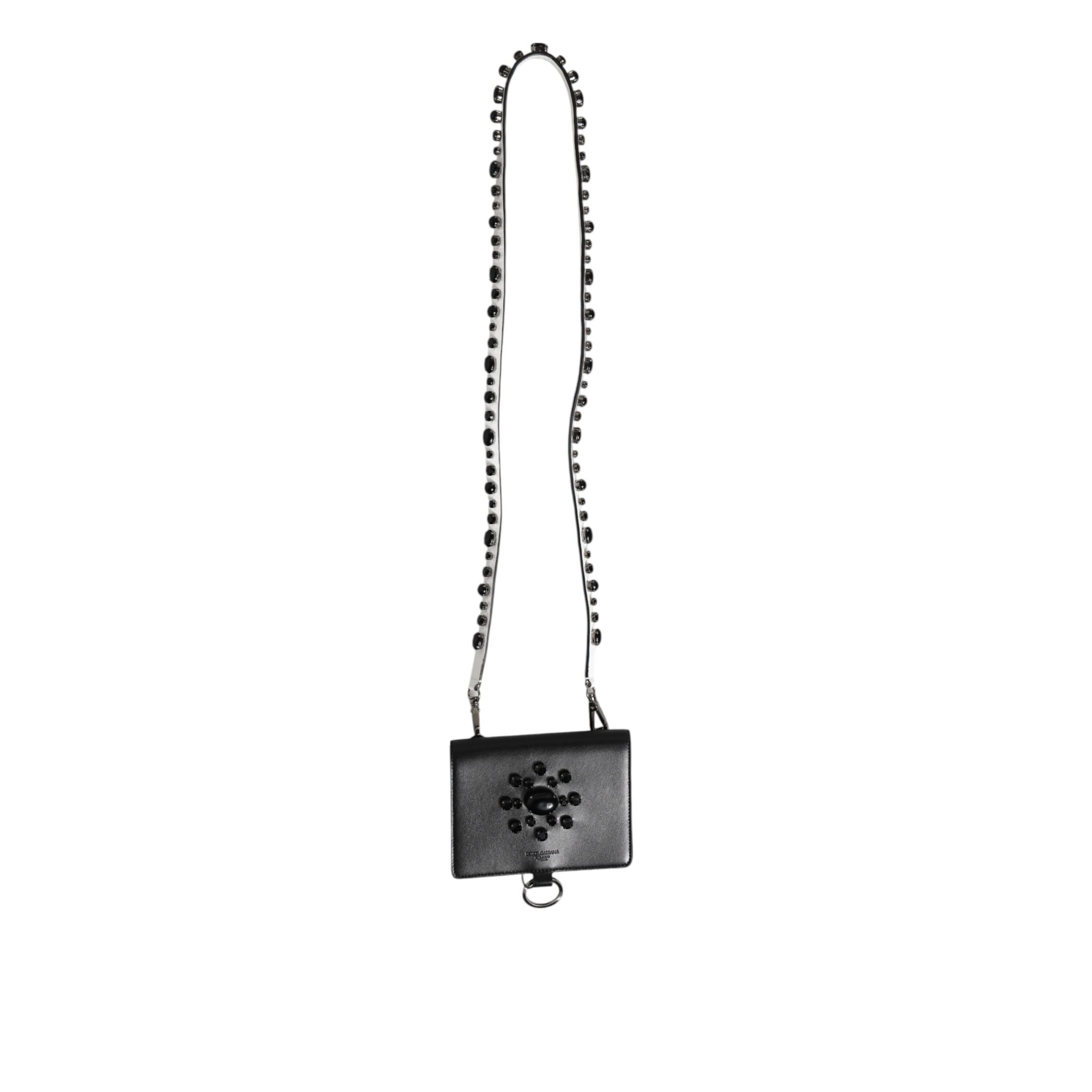 Portofel Dolce & Gabbana din piele neagră cu cristale, tip card holder