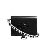 Portofel Dolce & Gabbana din piele neagră cu cristale, tip card holder