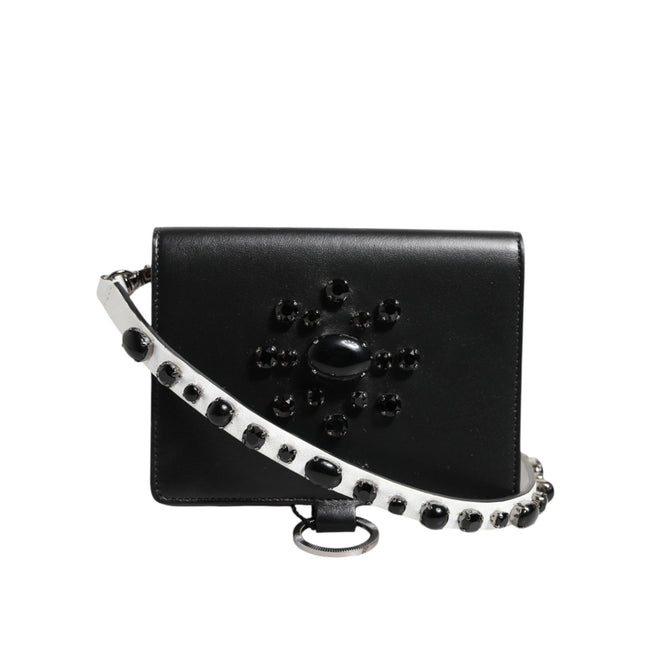 Portofel Dolce & Gabbana din piele neagră cu cristale, tip card holder
