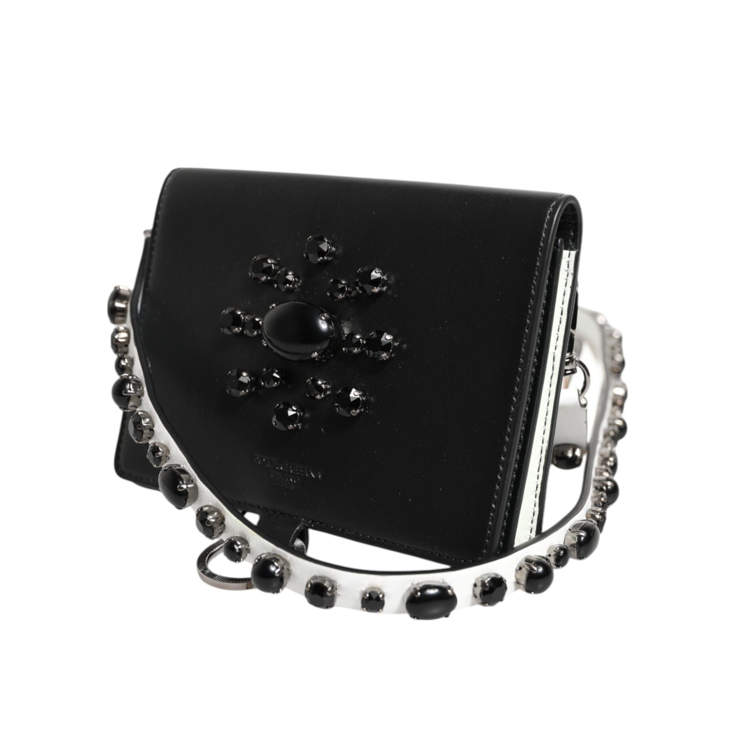 Portofel Dolce & Gabbana din piele neagră cu cristale, tip card holder
