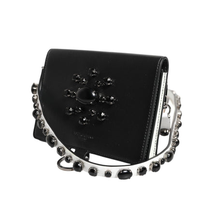 Portofel Dolce & Gabbana din piele neagră cu cristale, tip card holder