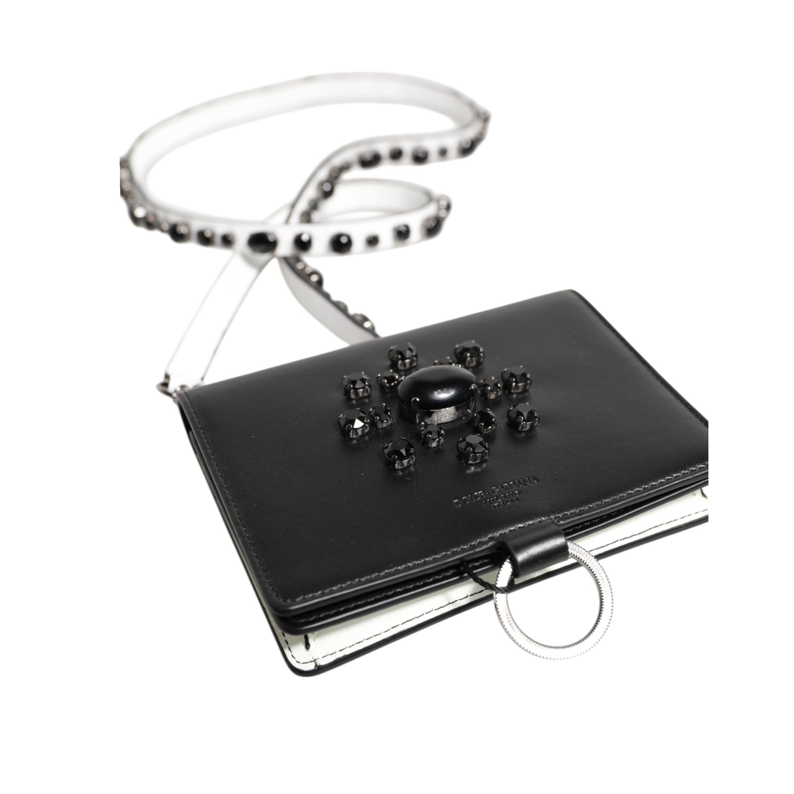 Portofel Dolce & Gabbana din piele neagră cu cristale, tip card holder