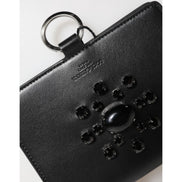Portofel Dolce & Gabbana din piele neagră cu cristale, tip card holder