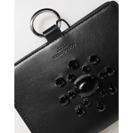 Portofel Dolce & Gabbana din piele neagră cu cristale, tip card holder
