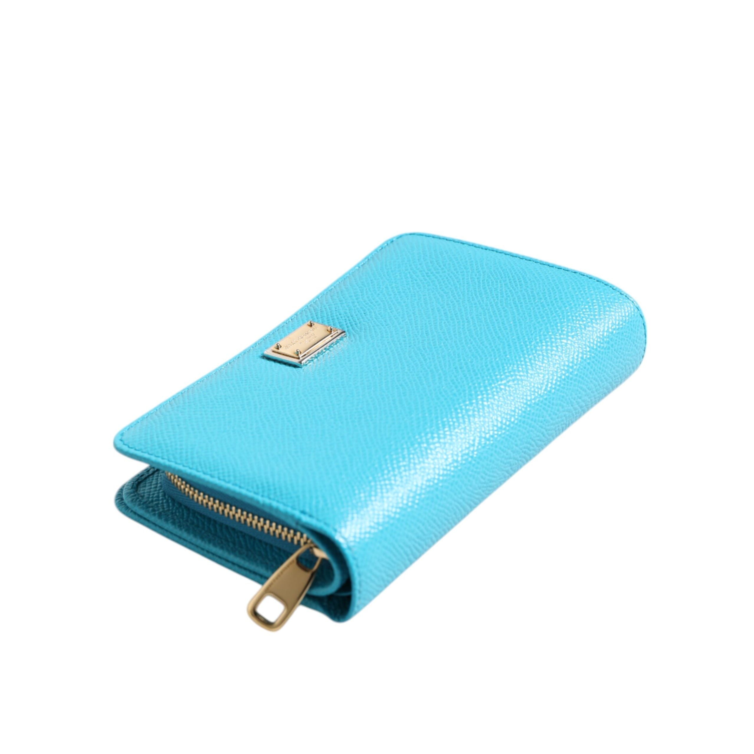 Portofel tip clutch Dolce & Gabbana Light Blue din piele, model bifold continental