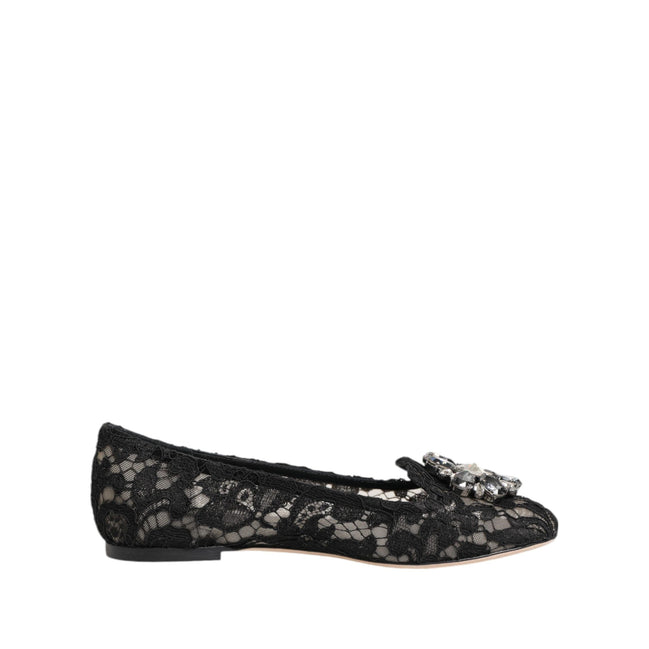 Mocasini Dolce & Gabbana negri din dantelă Taormina cu cristale
