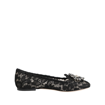 Mocasini Dolce & Gabbana negri din dantelă Taormina cu cristale