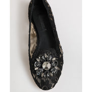 Mocasini Dolce & Gabbana negri din dantelă Taormina cu cristale