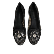 Mocasini Dolce & Gabbana negri din dantelă Taormina cu cristale