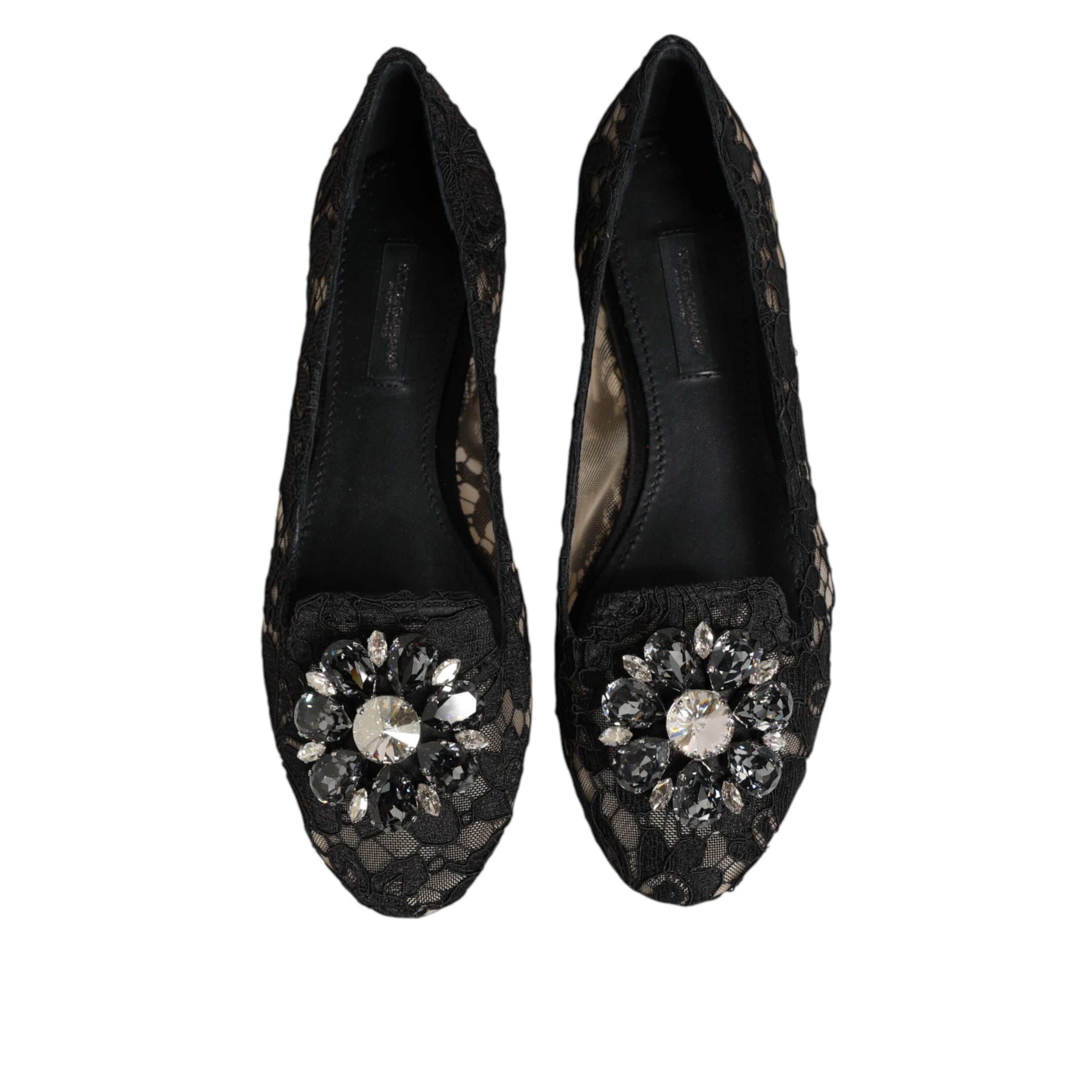 Mocasini Dolce & Gabbana negri din dantelă Taormina cu cristale