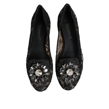 Mocasini Dolce & Gabbana negri din dantelă Taormina cu cristale