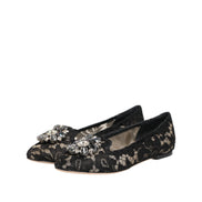 Mocasini Dolce & Gabbana negri din dantelă Taormina cu cristale