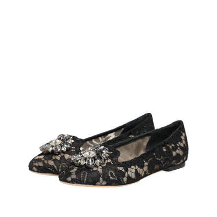 Mocasini Dolce & Gabbana negri din dantelă Taormina cu cristale