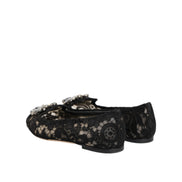 Mocasini Dolce & Gabbana negri din dantelă Taormina cu cristale