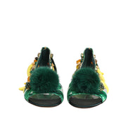 Dolce & Gabbana Green Mink Fur Banana Leaf Sandals