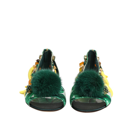 Dolce & Gabbana Green Mink Fur Banana Leaf Sandals