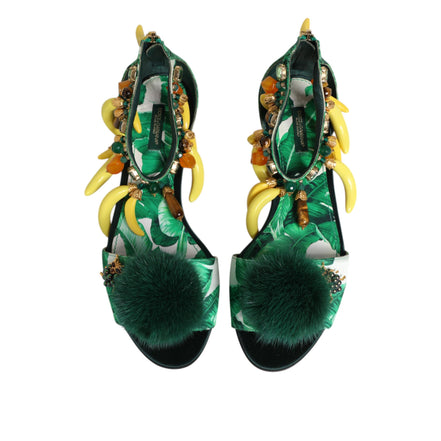 Dolce & Gabbana Green Mink Fur Banana Leaf Sandals