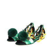 Dolce & Gabbana Green Mink Fur Banana Leaf Sandals